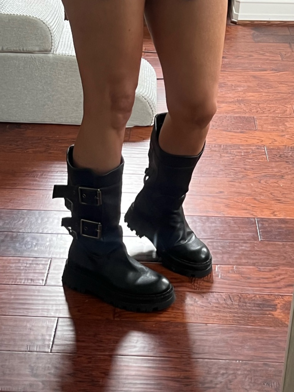 Zara Black Buckled Lug Sole Platform Boots - Picture 8 of 13